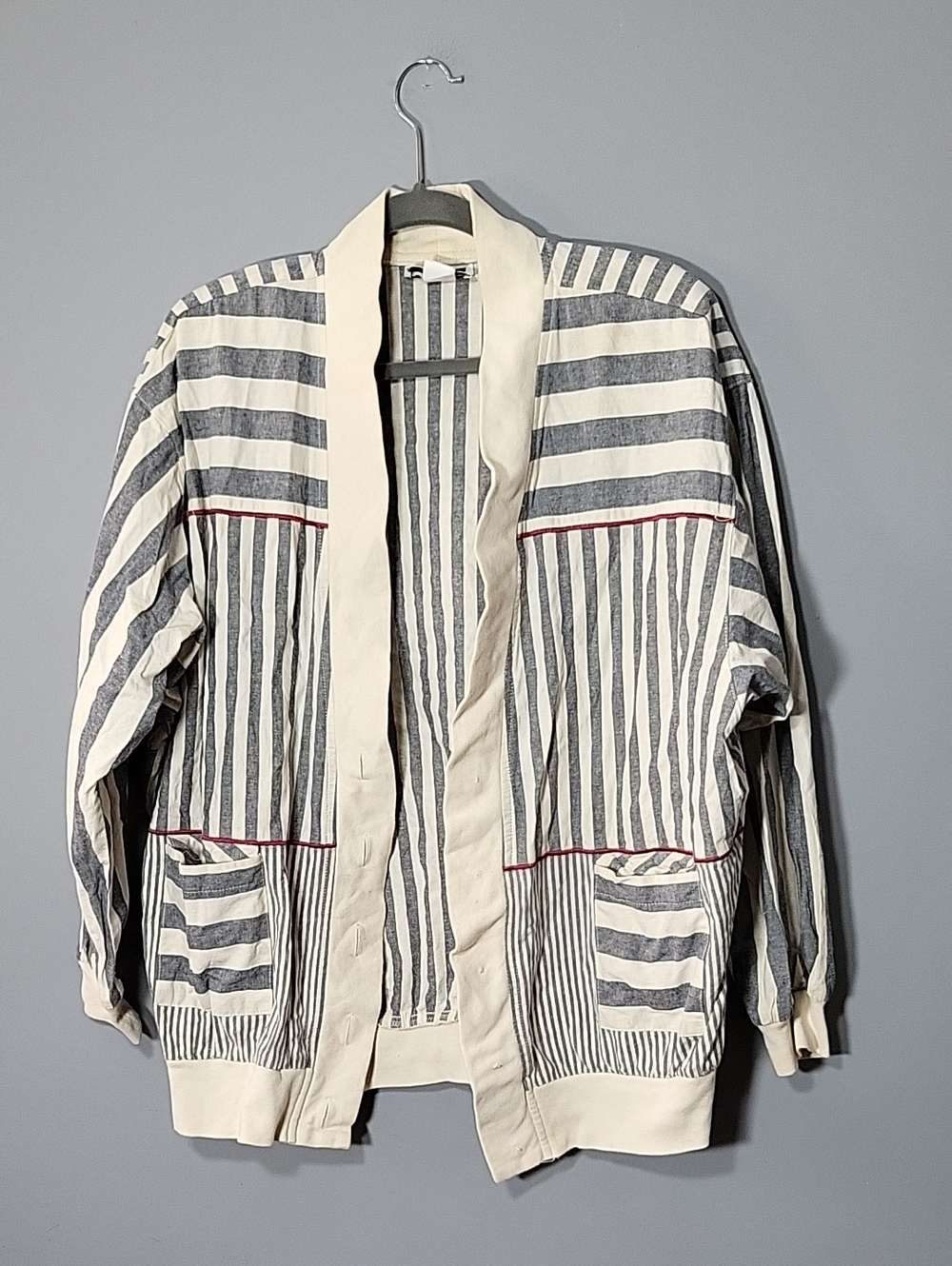 True 80s Vintage JEZ Cali Size XL Striped Cotton Blend Jacket- White & Navy